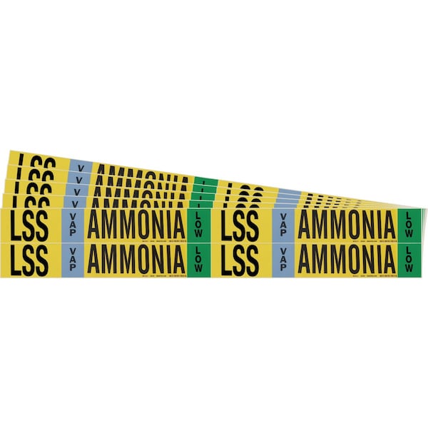 AMMONIA LSS VAP LOW Pipe Marker Style 4 BK, BL, GN on YL 4 per Card, 5 PK